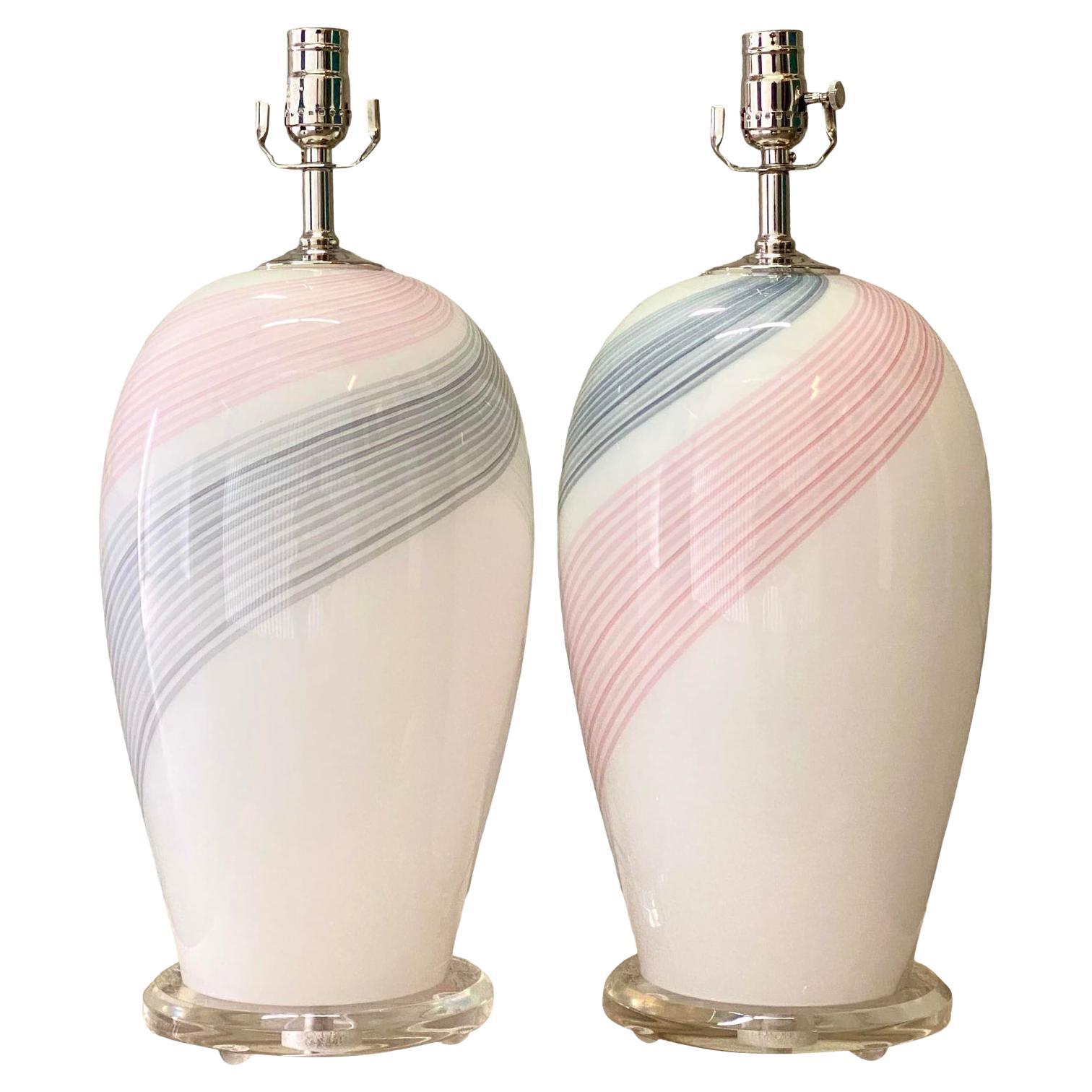 Vintage Regency Swirl Murano Glass Lamps