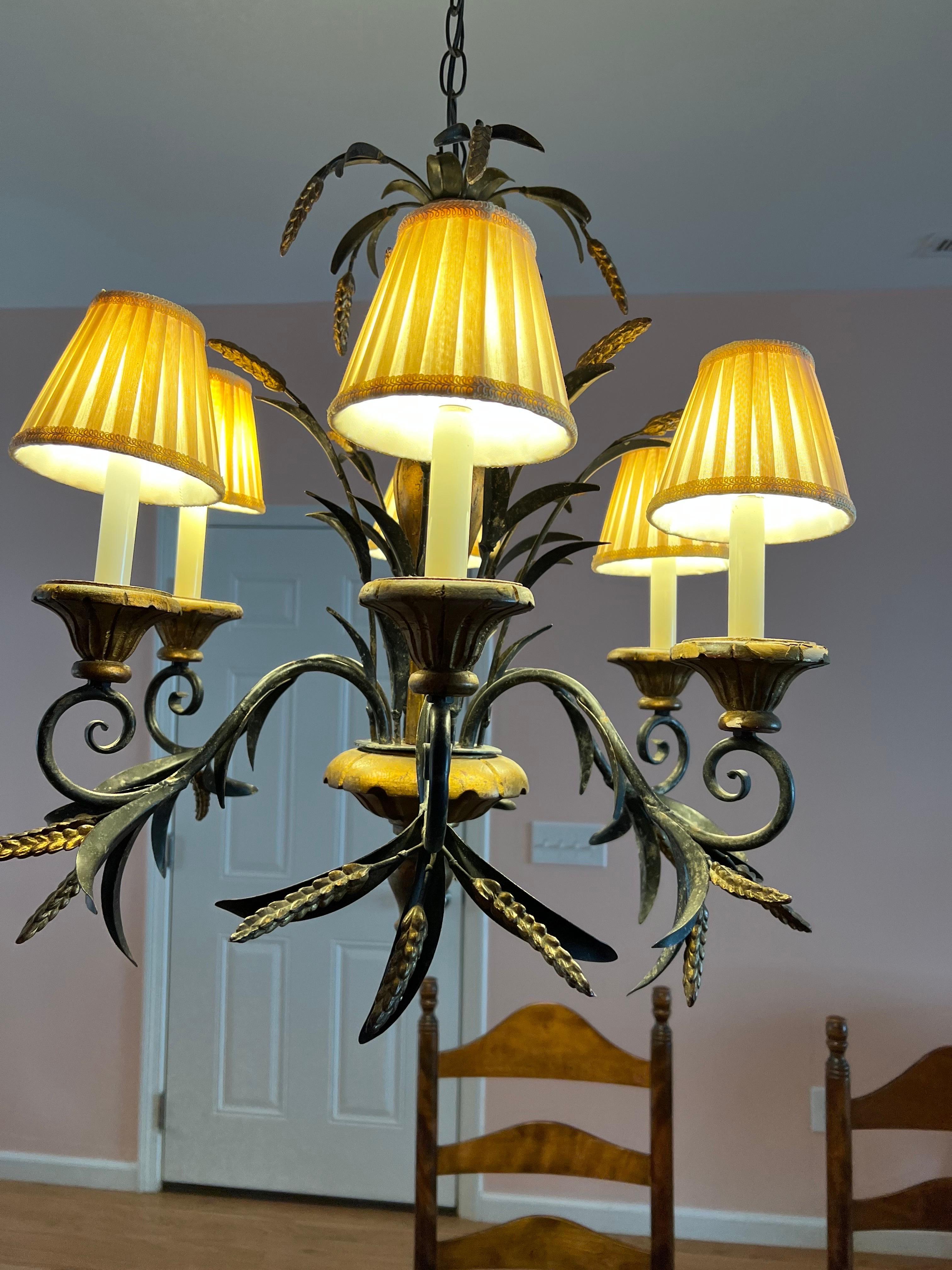 Tole Wheat Sheaf Chandelier in the style of Currey and Company For Sale 11