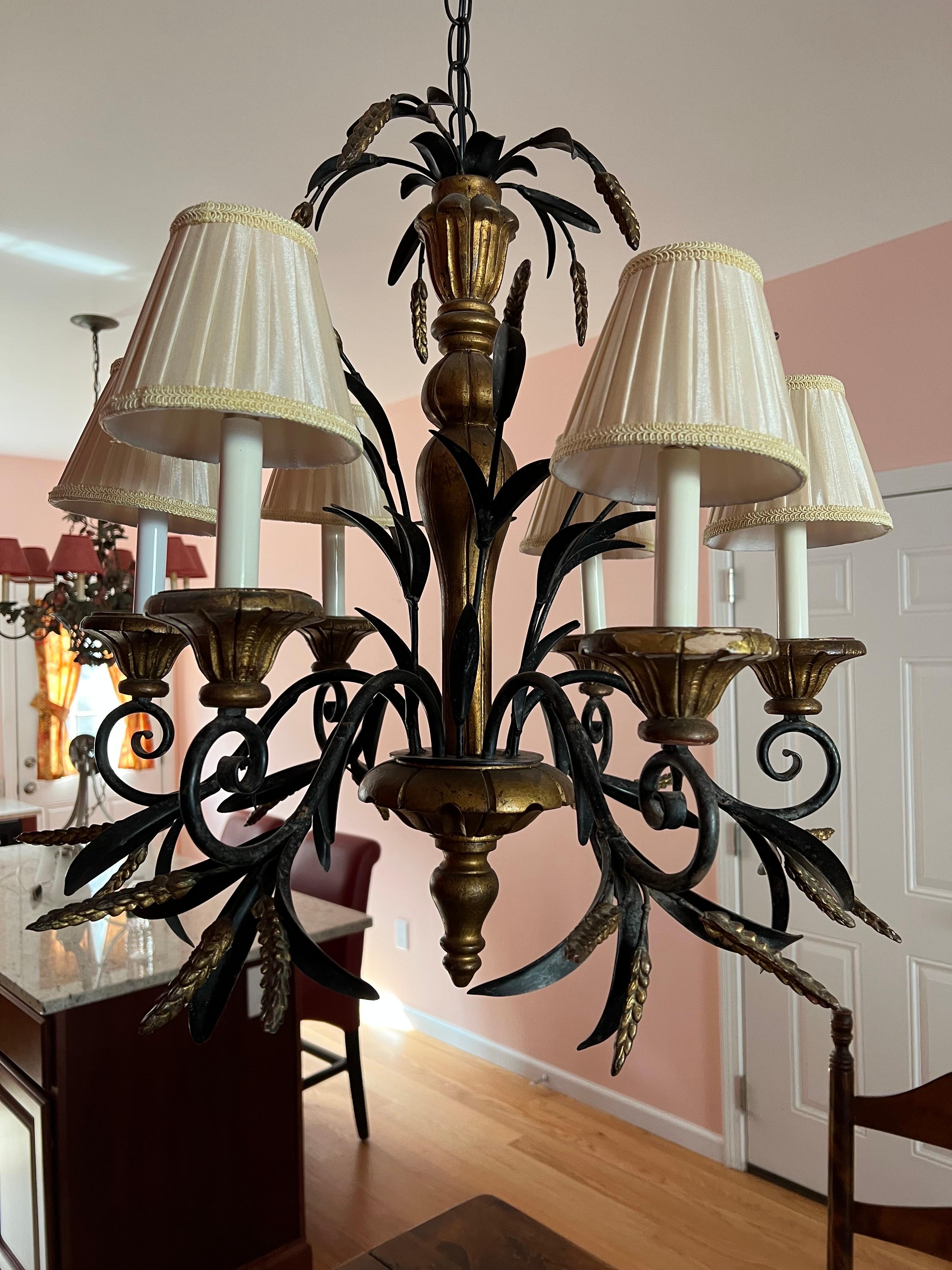 Hollywood Regency Tole Wheat Sheaf Chandelier in the style of Currey and Company For Sale