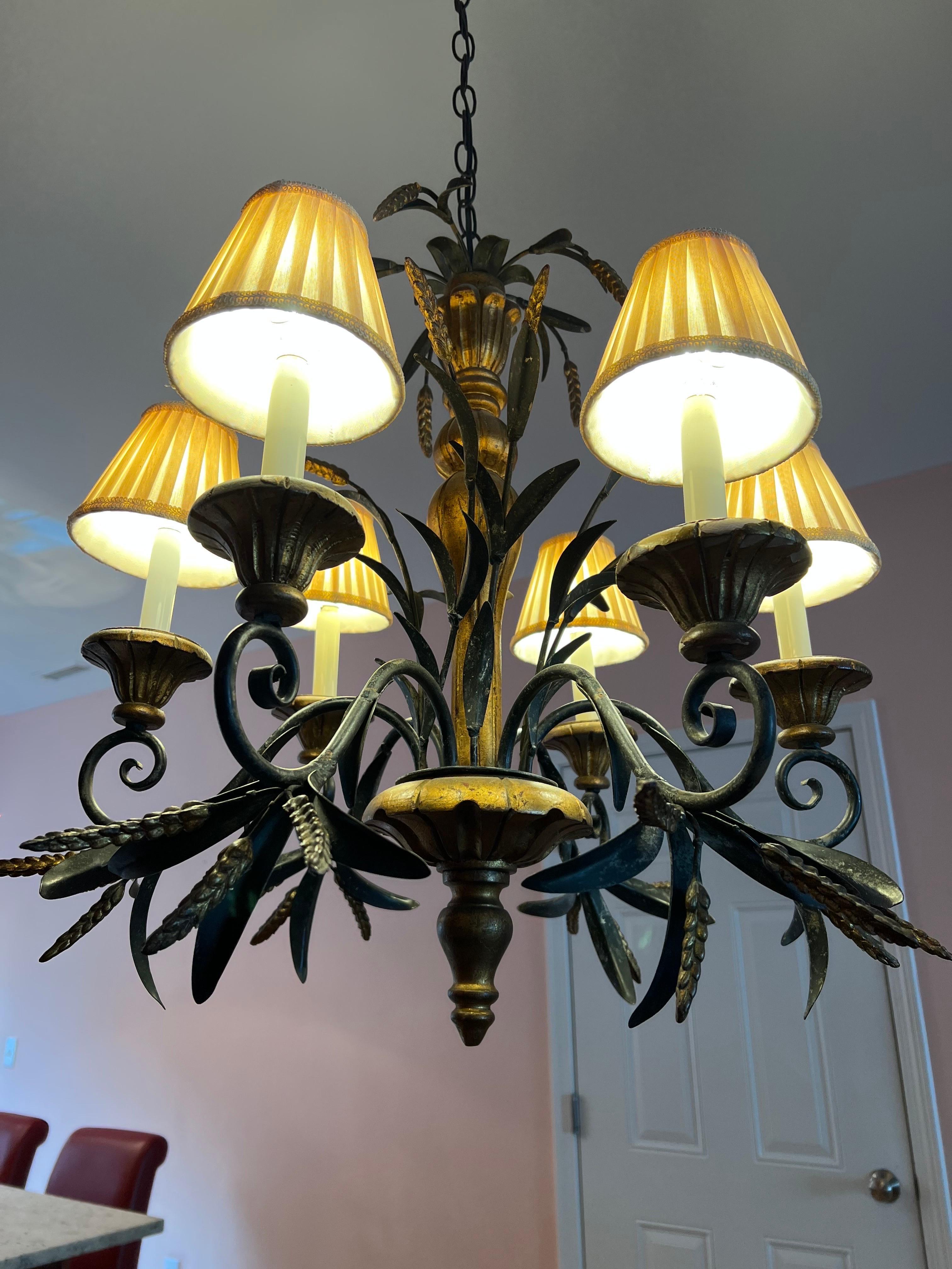 Late 20th Century Tole Wheat Sheaf Chandelier in the style of Currey and Company For Sale