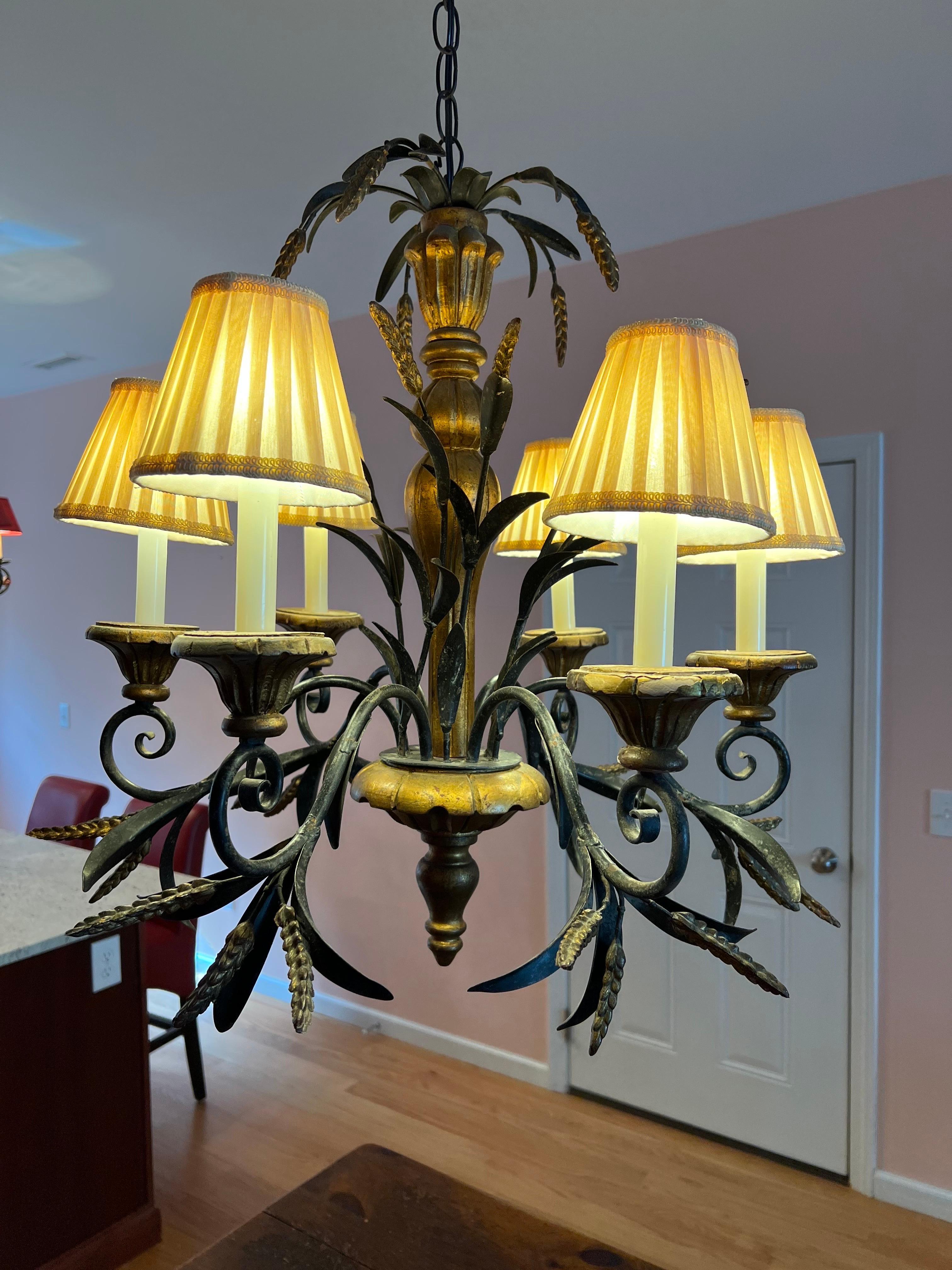 Metal Tole Wheat Sheaf Chandelier in the style of Currey and Company For Sale