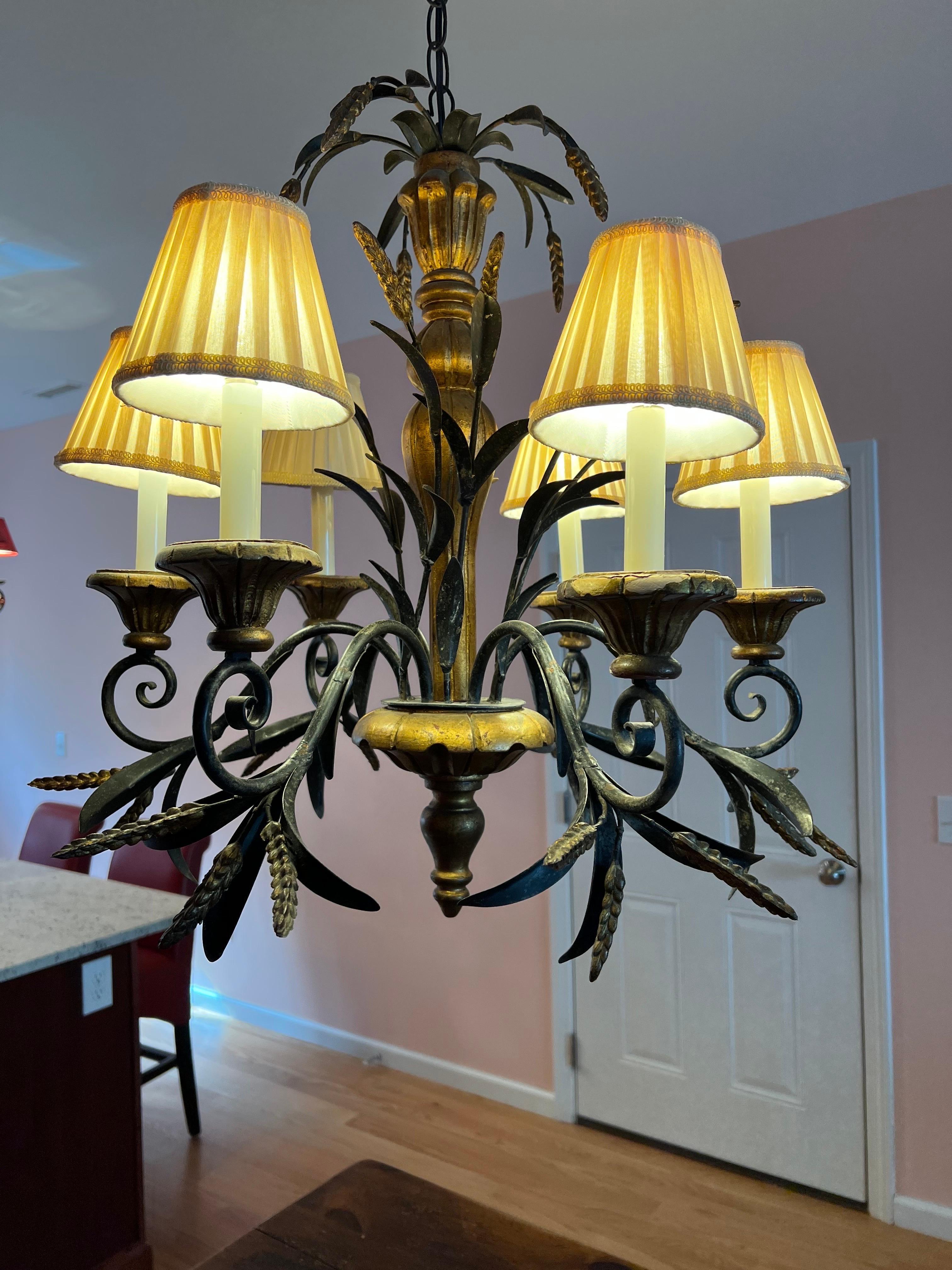 Tole Wheat Sheaf Chandelier in the style of Currey and Company For Sale 1