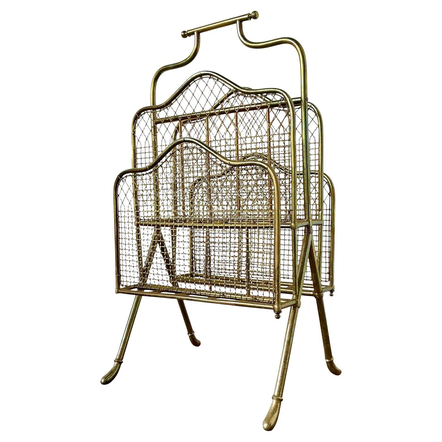 Vintage Regency Tall Brass Magazine Rack