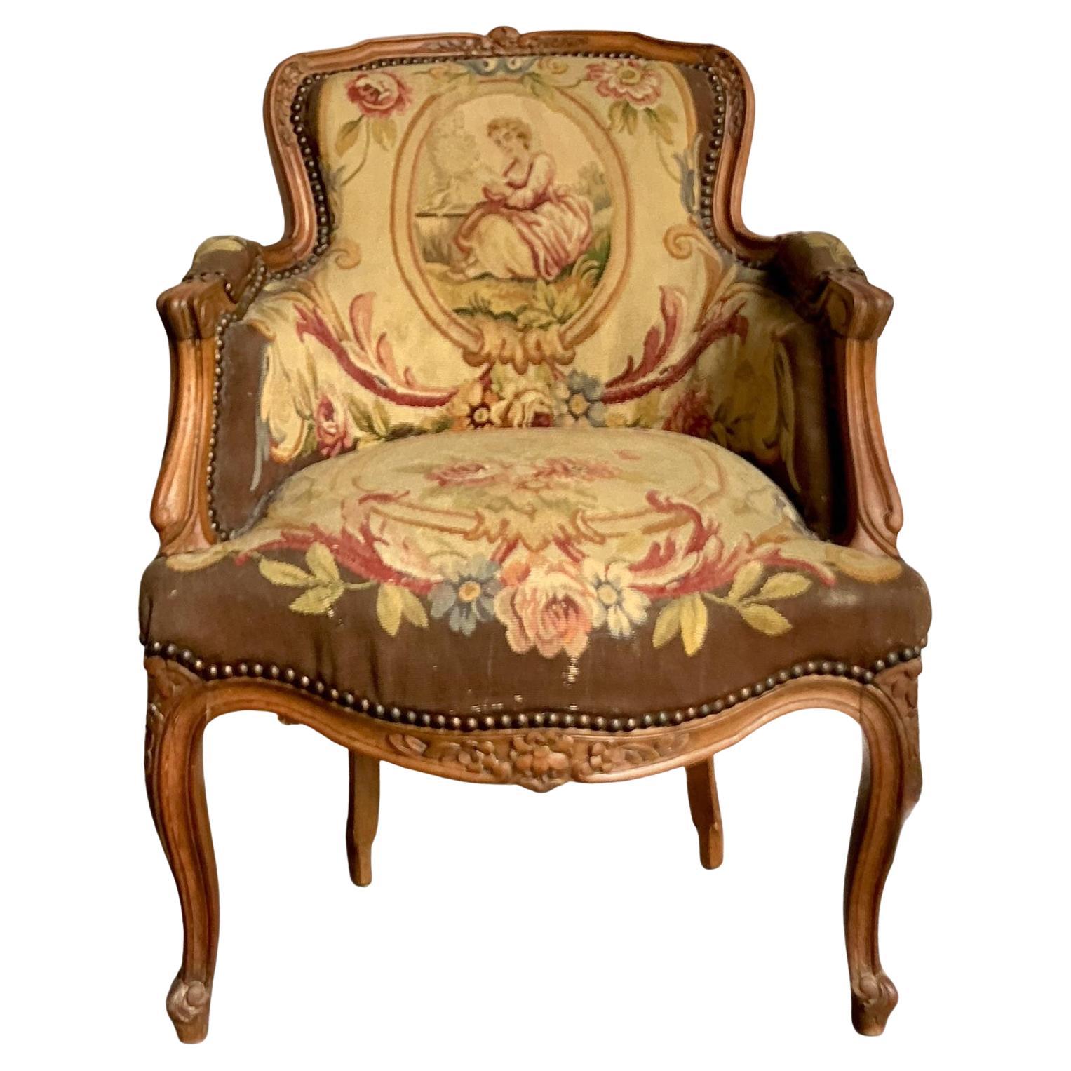 Chaise longue en tapisserie Vintage Regency