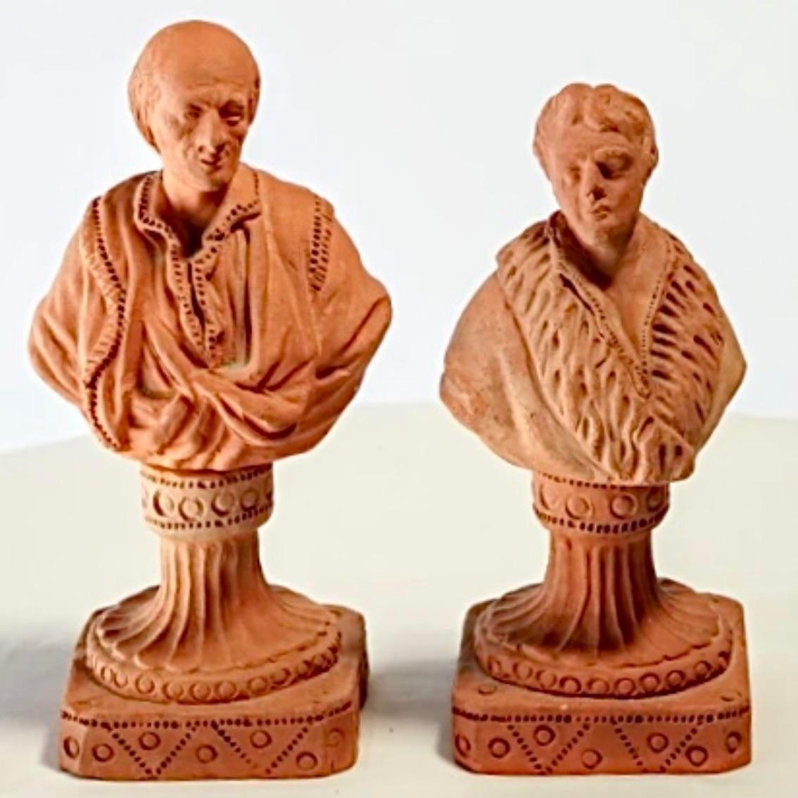 Vintage Regency Terra Cotta Busts - Set of 2 In Good Condition For Sale In west palm beach, FL