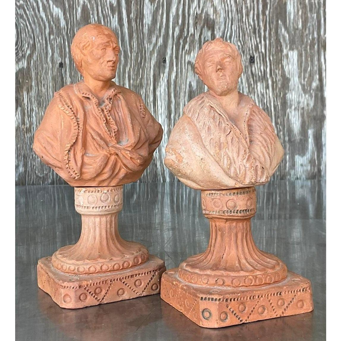 Vintage Regency Terra Cotta Busts - Set of 2 For Sale 3