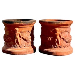 Vintage Regency Terra Cotta Cherub Planters, Pair