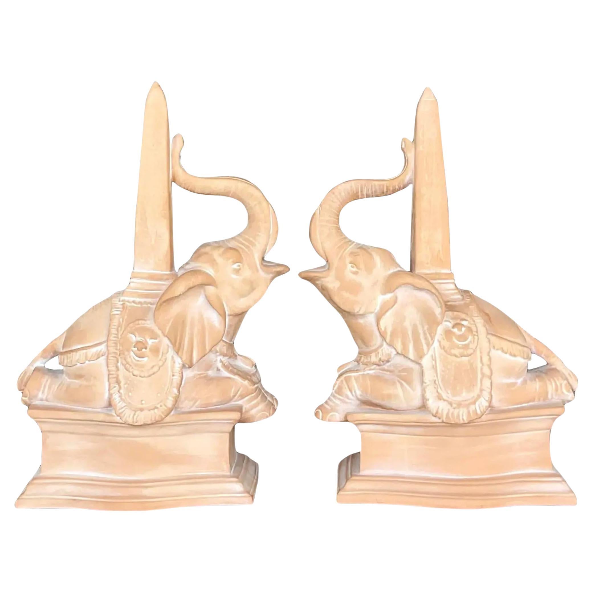 Vintage Regency Terra Cotta Elephant Obelisks - a Pair For Sale