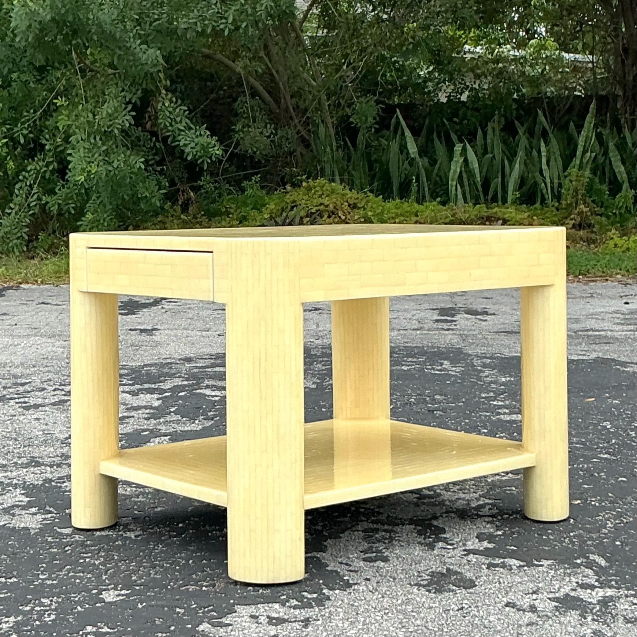 Colombian Vintage Regency Tessellated Bone Nightstand For Sale