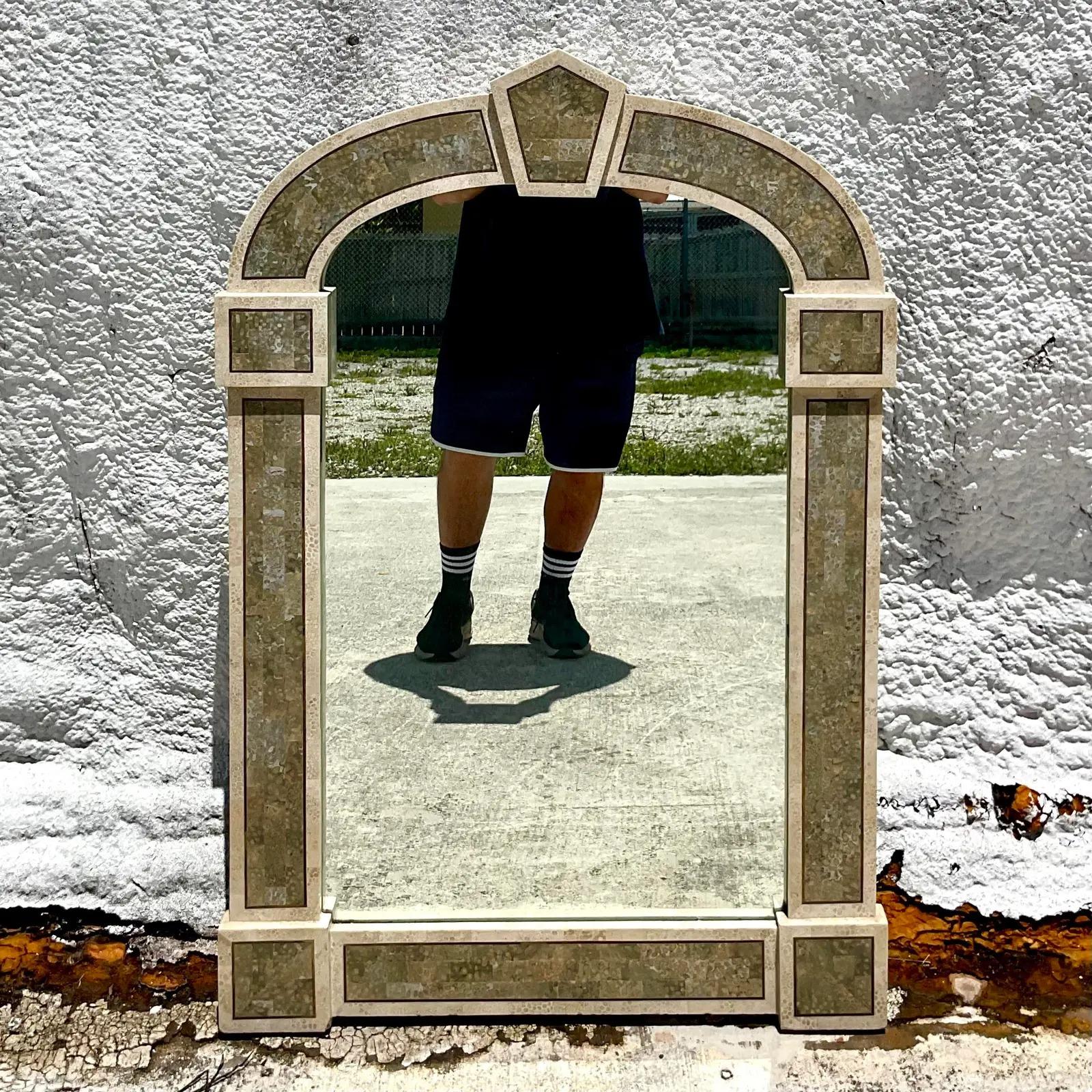 Vintage Regency Tessellated Stone Arched Mirror In Good Condition In west palm beach, FL