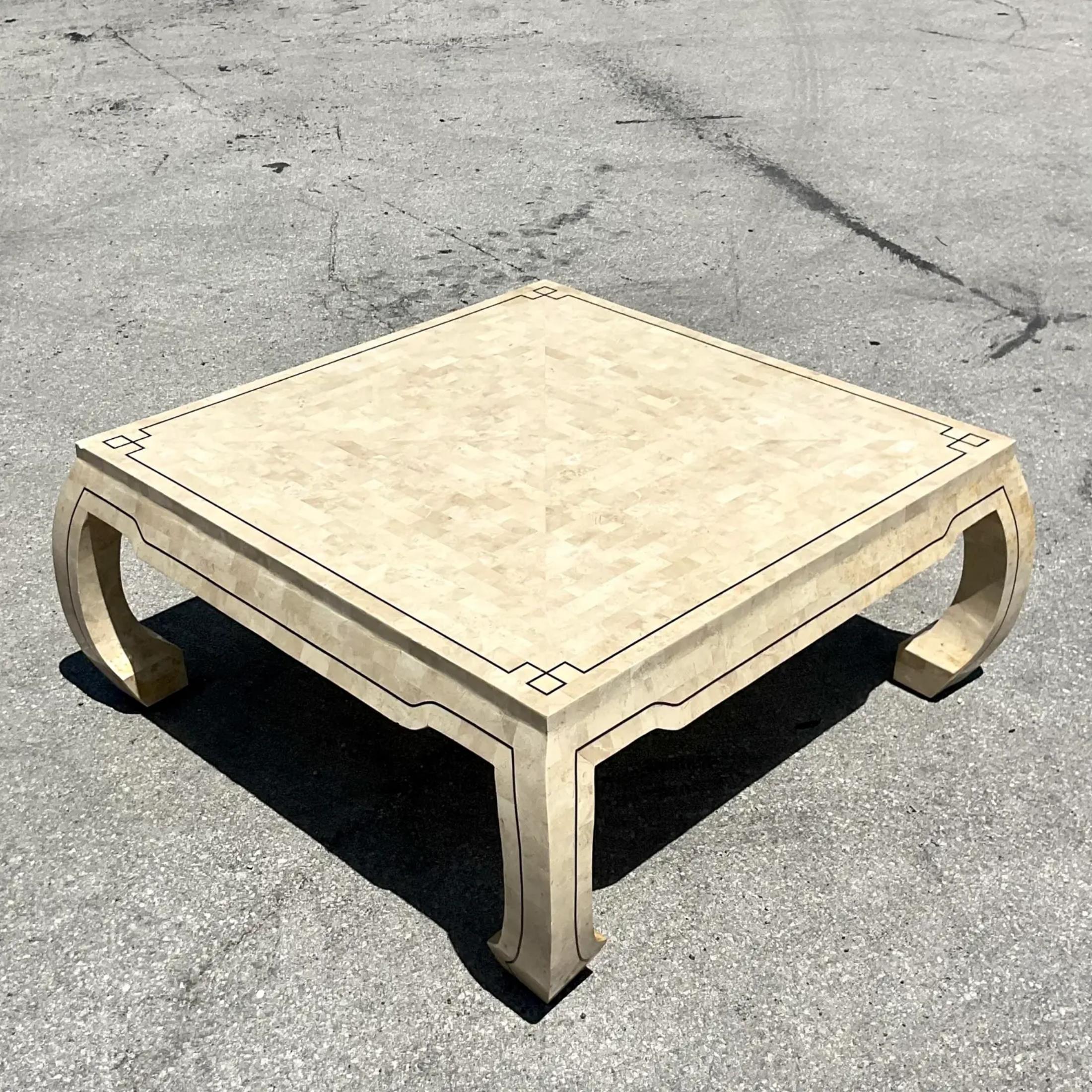 Vintage Regency Tessellated Stone Ming Coffee Table In Good Condition For Sale In west palm beach, FL