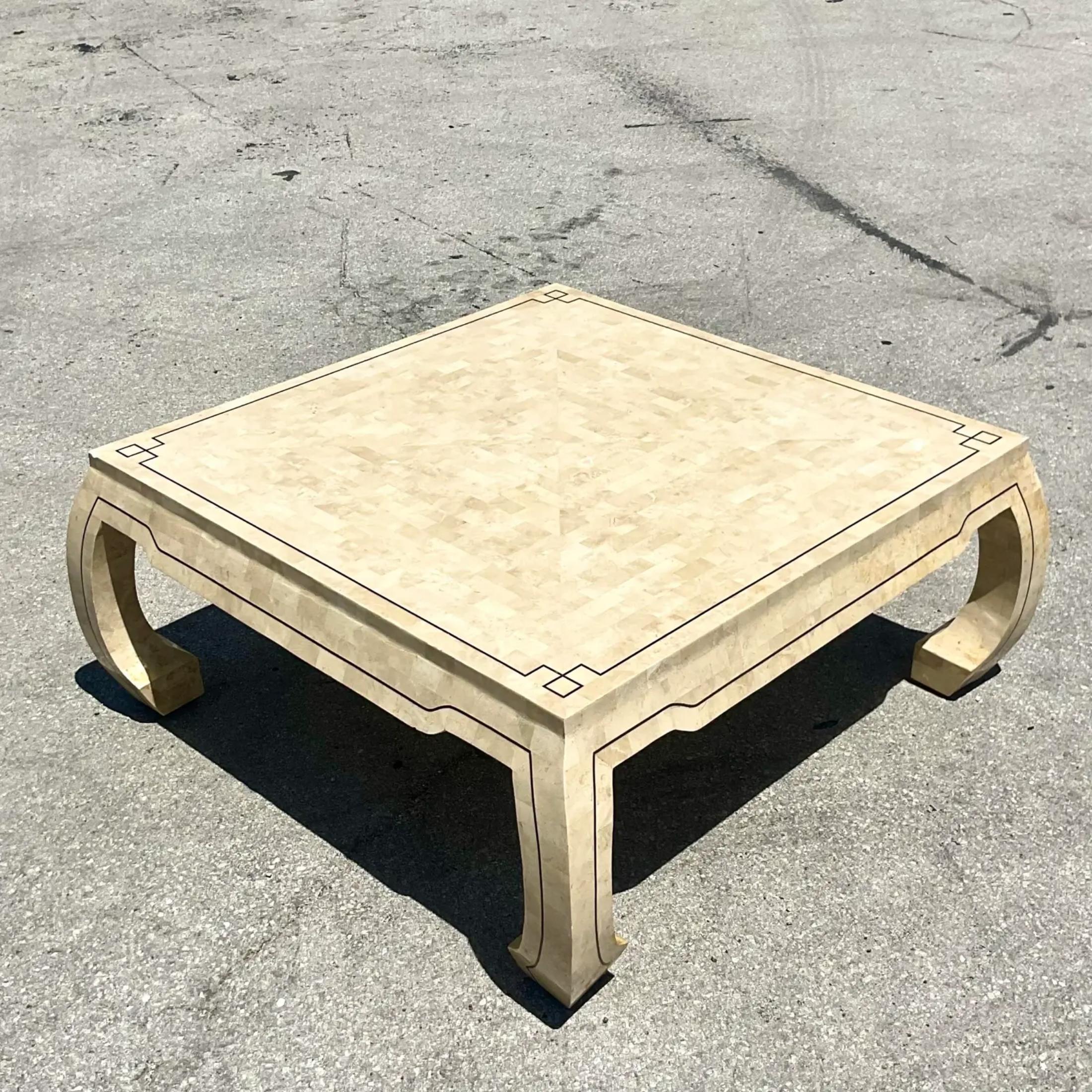 Vintage Regency Tessellated Stone Ming Coffee Table In Good Condition For Sale In west palm beach, FL