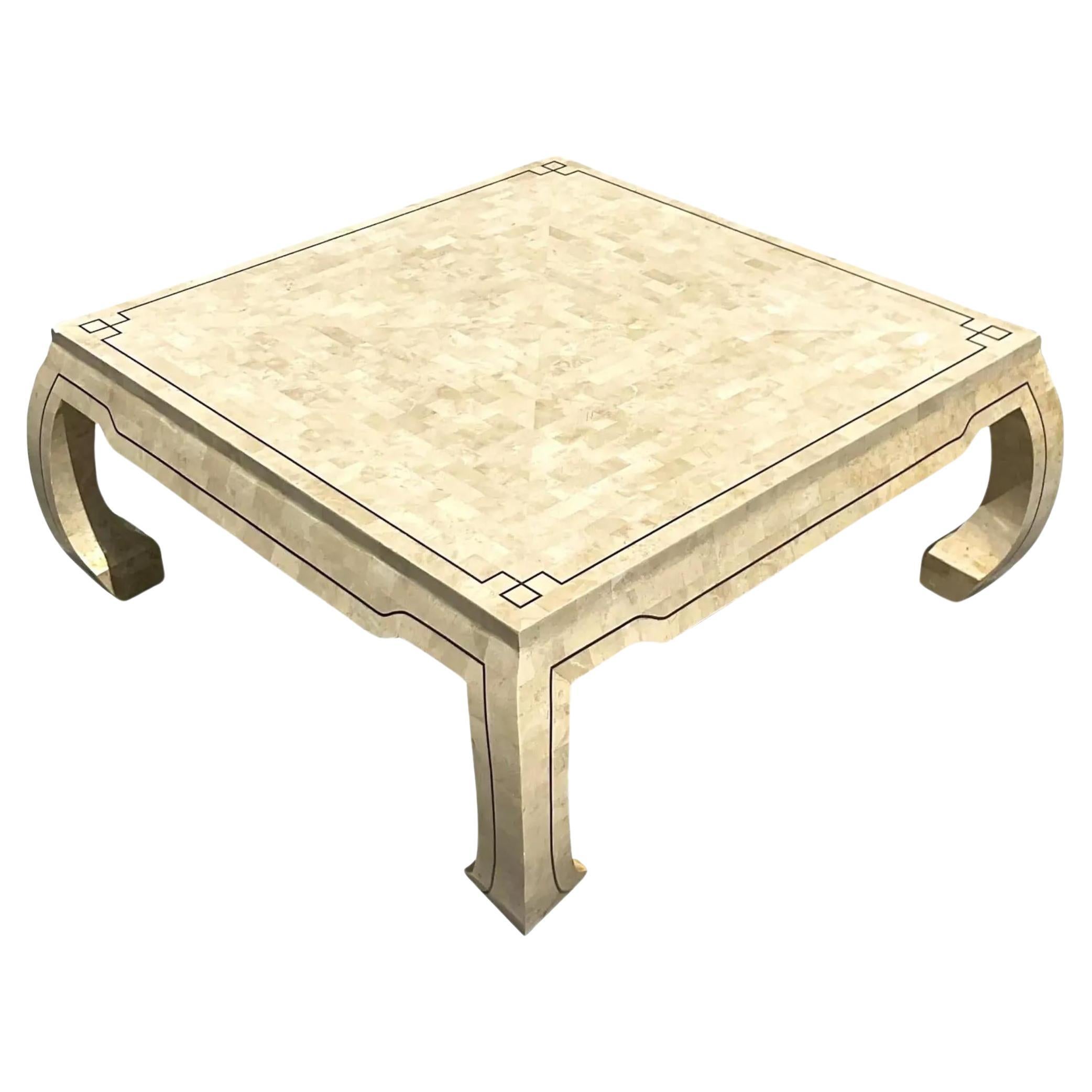 Table basse Ming de style Régence vintage en pierre tessellée