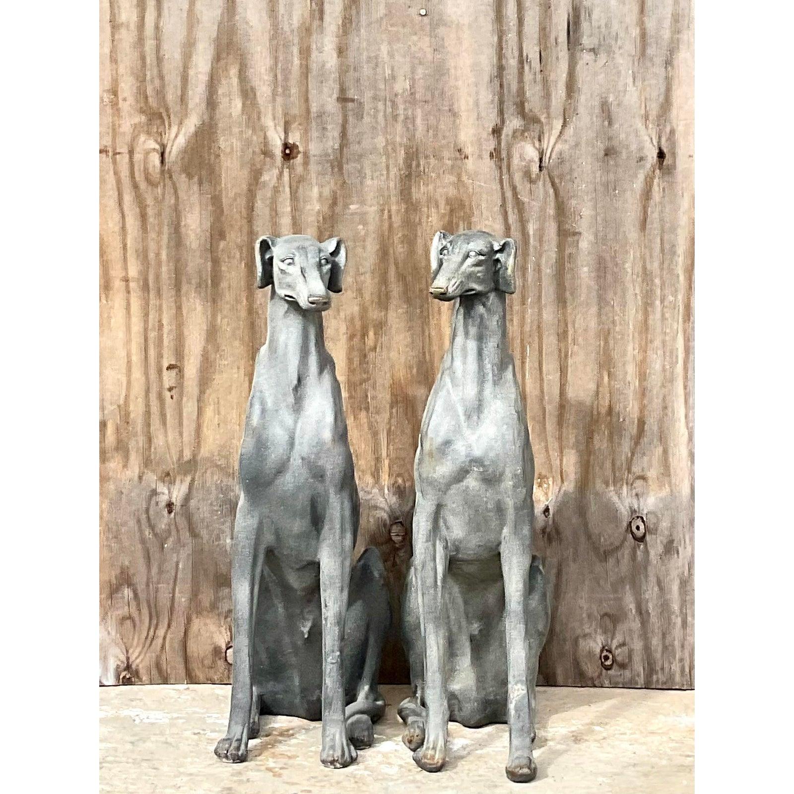 North American Vintage Regency Textured Ceramic Greyhounds, a Pair