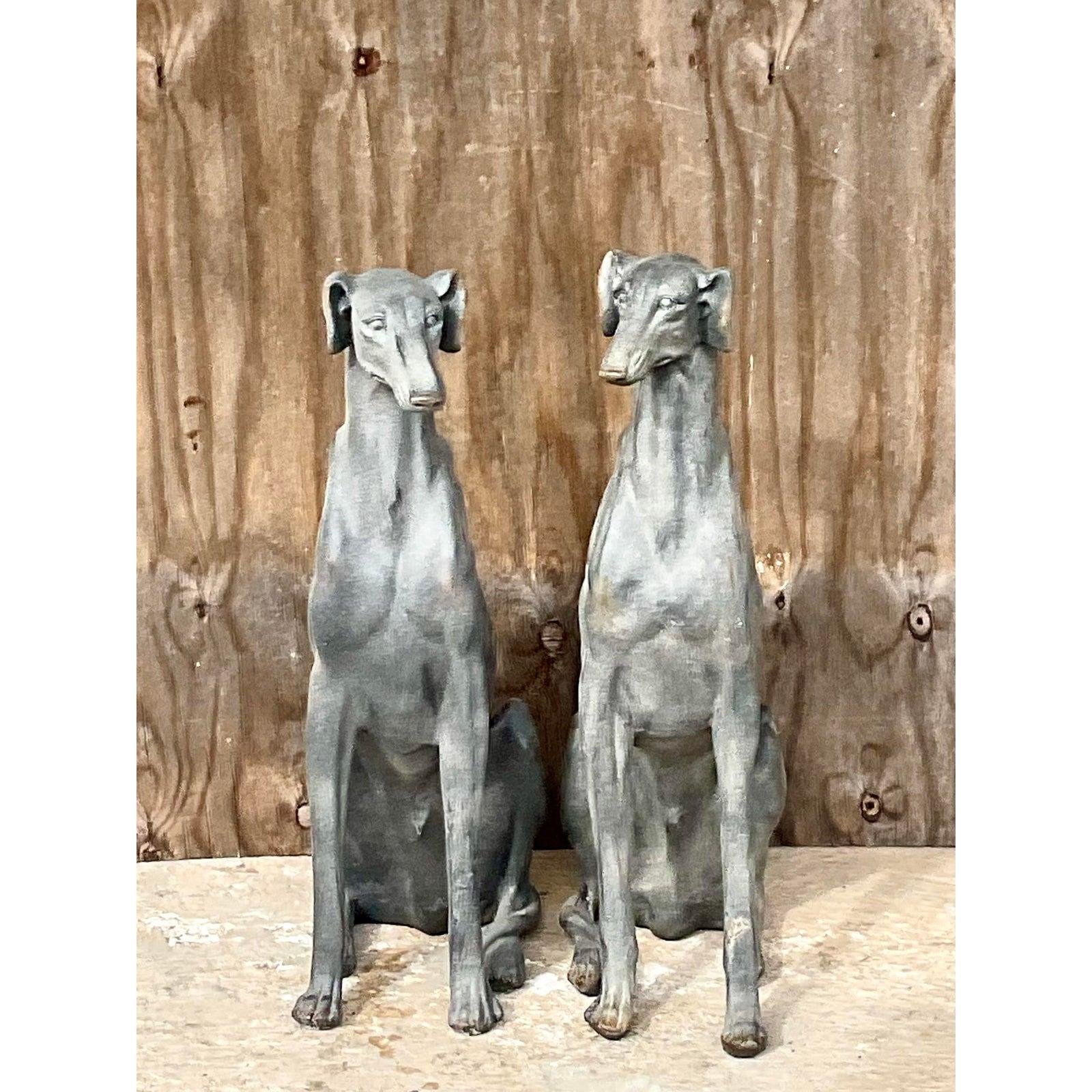 Vintage Regency Textured Ceramic Greyhounds, a Pair In Good Condition In west palm beach, FL