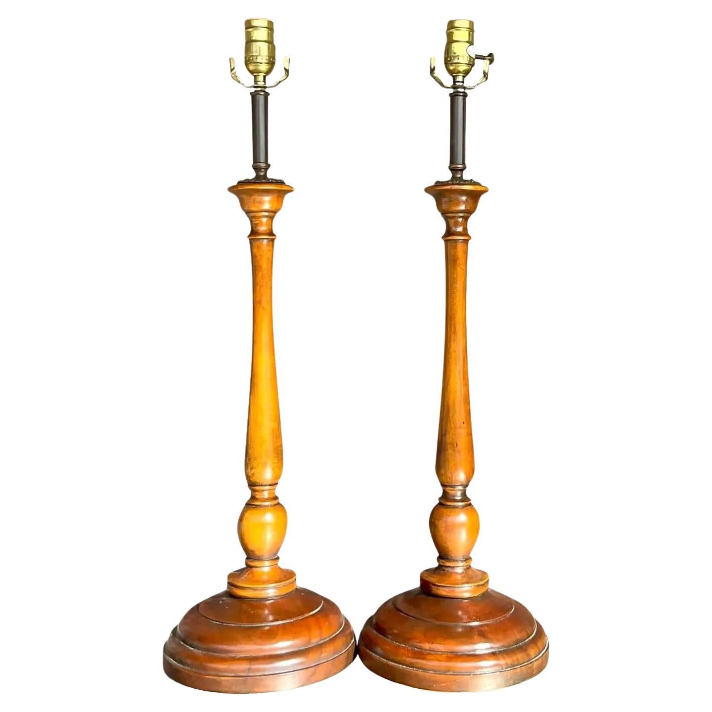 Vintage Regency Theodore Alexander Candlestick Lamps - a Pair
