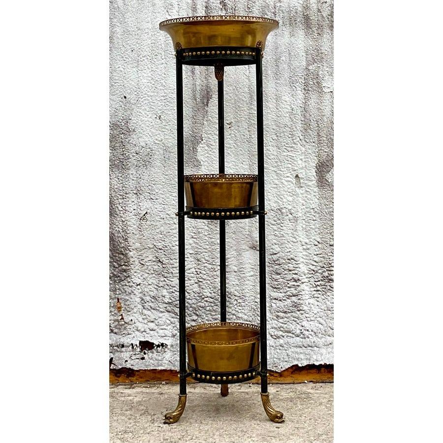 Filippino Jardiniere d'epoca in ottone impilato Theodore Alexander in vendita