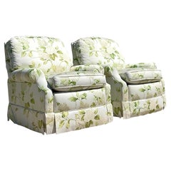 Used Regency Thibaut Hydrangea Print Sherrill Swivel Rocker Chairs, a Pair