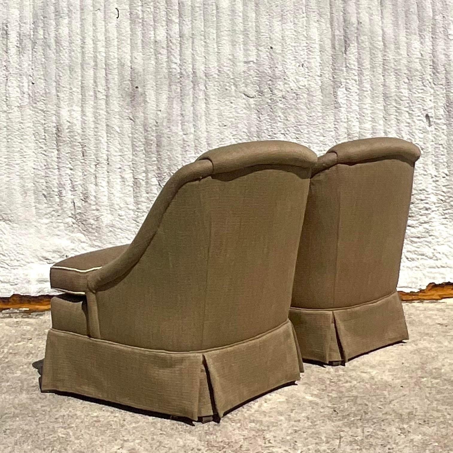 American Vintage Regency Tipped Lounge Chairs - a Pair