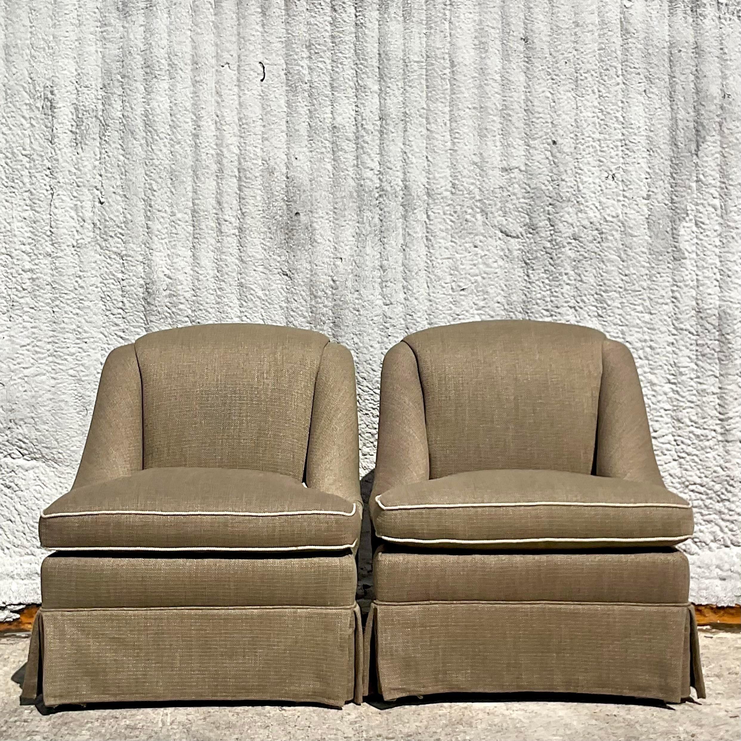 20th Century Vintage Regency Tipped Lounge Chairs - a Pair