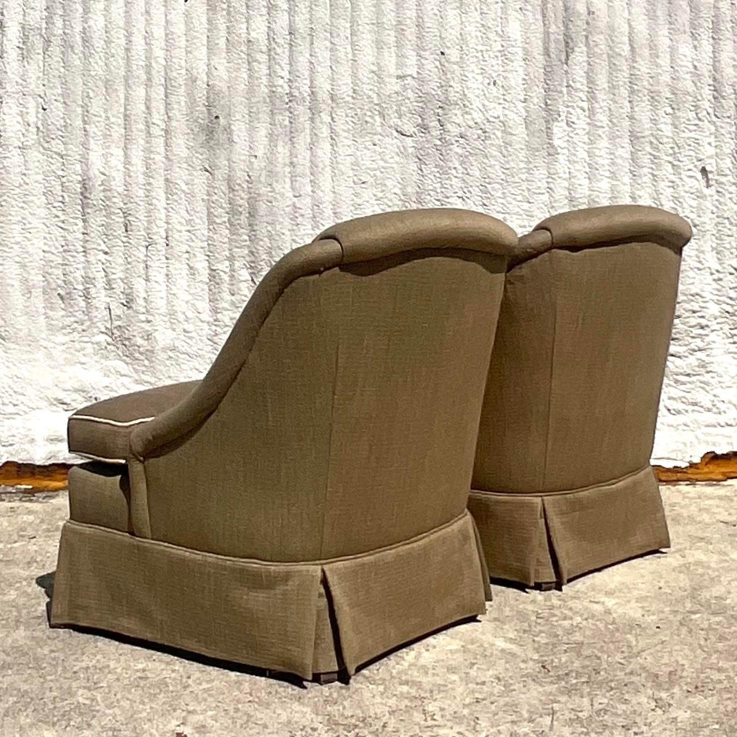 Upholstery Vintage Regency Tipped Lounge Chairs - a Pair