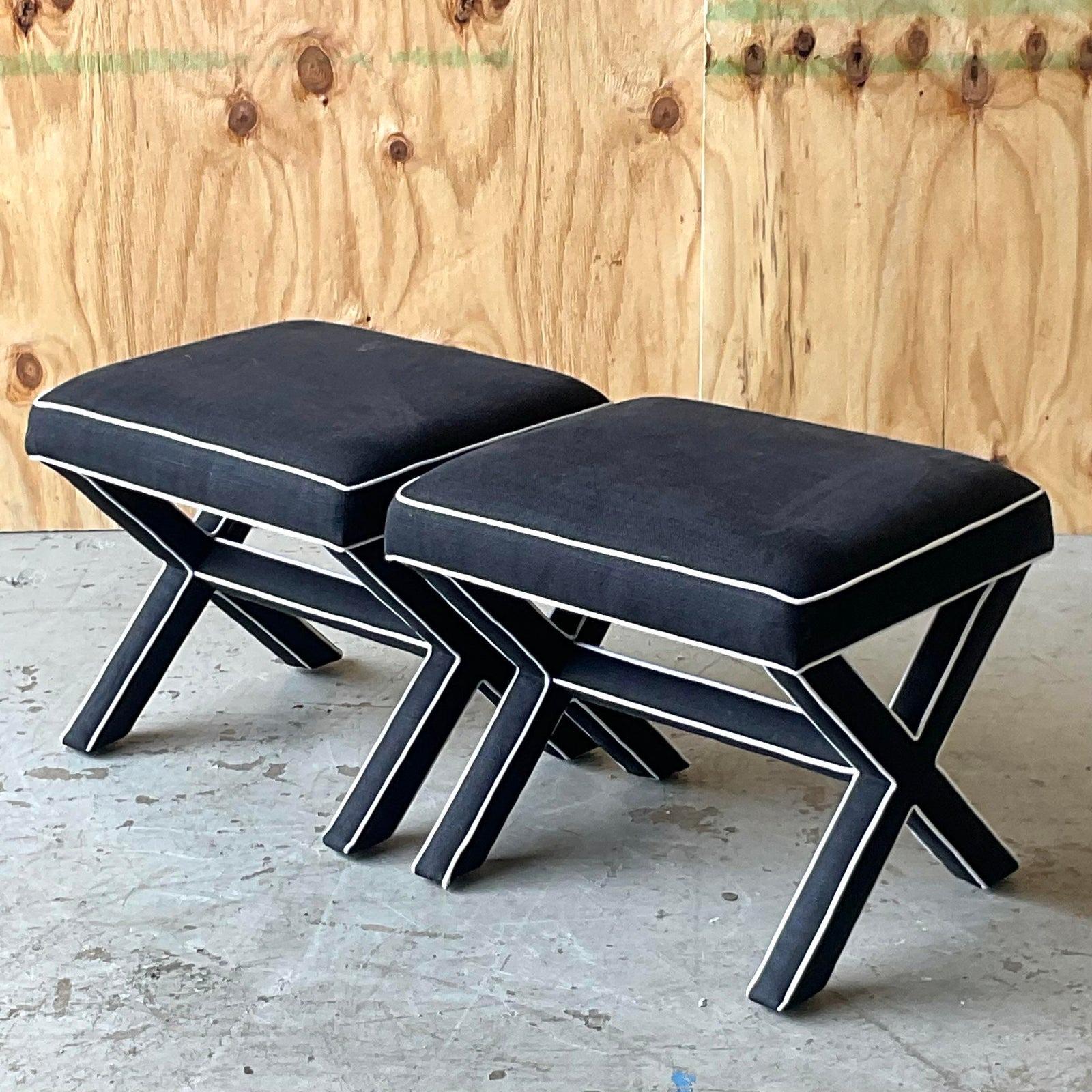 North American Vintage Regency Tipped X Benches - a Pair For Sale