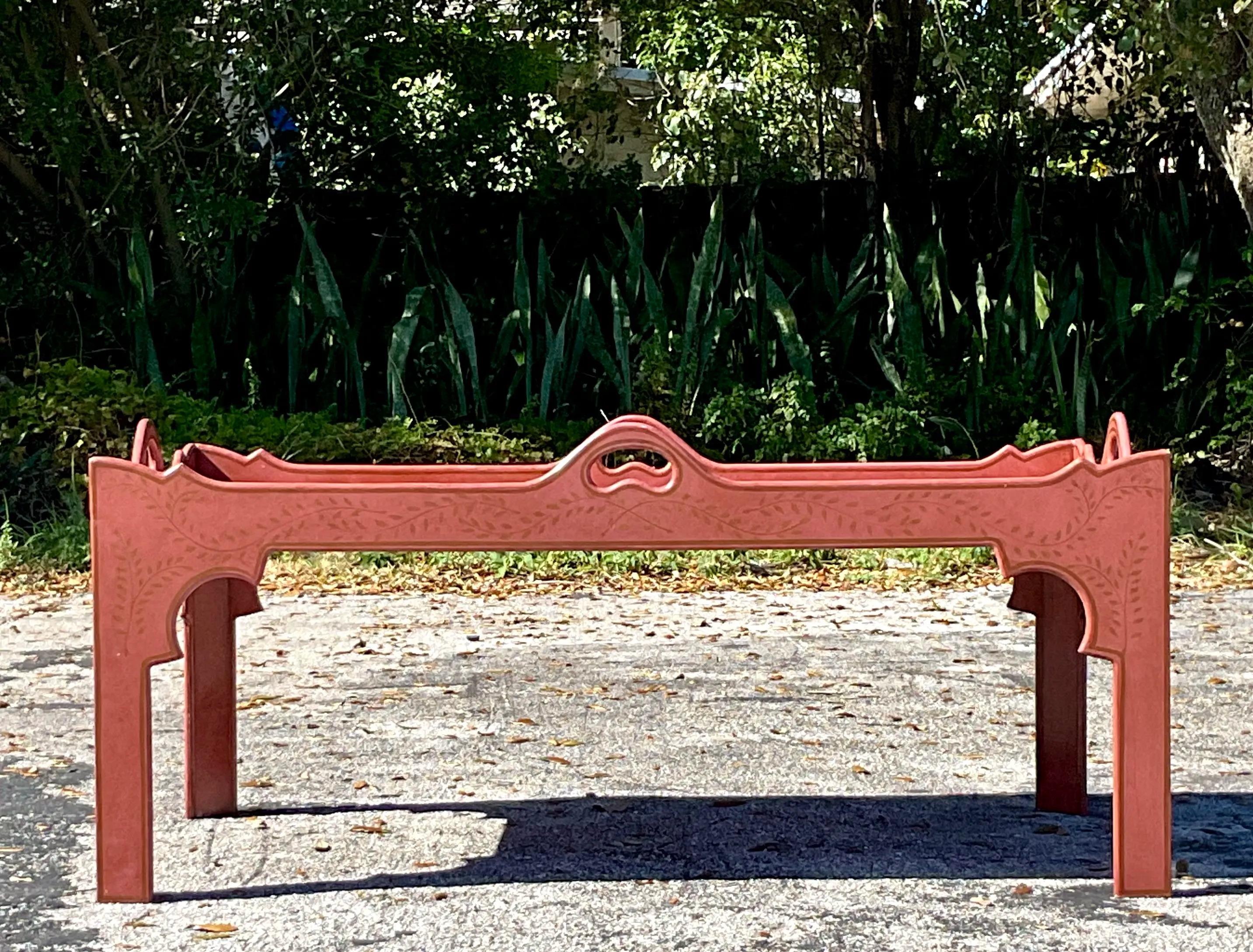 Vintage Regency Tole Painted Coffee Table In Good Condition In West Palm Beach, FL