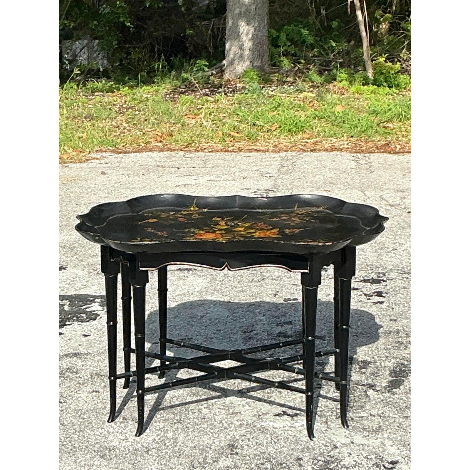 British Vintage Regency Tole Painted Tray Table For Sale