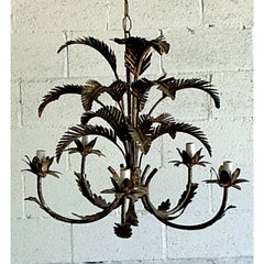 Vintage Regency Tole Punch Cut Palm Chandelier