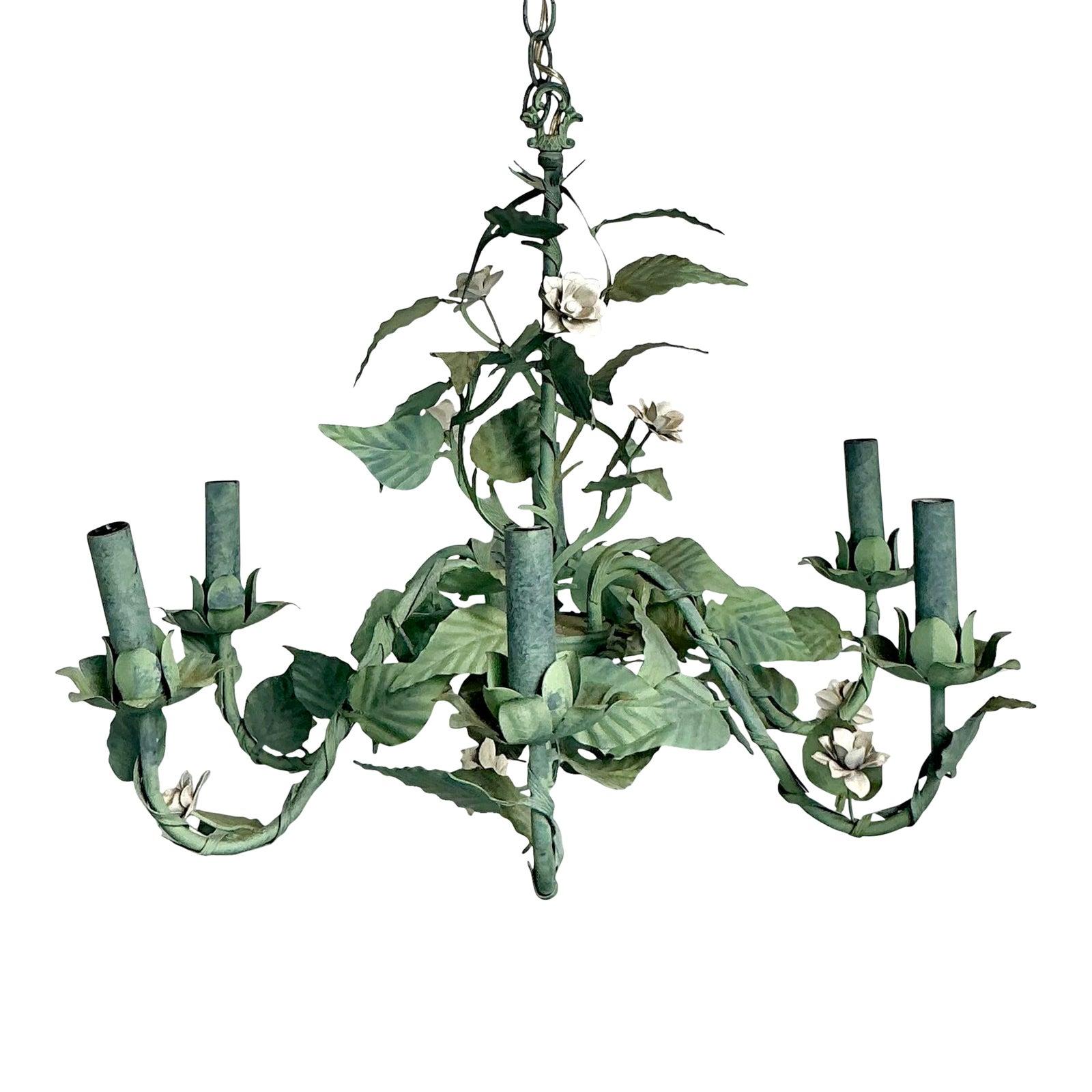 Vintage Regency Tole Rose Chandelier