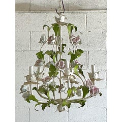 Vintage Regency Tole Roses Chandelier