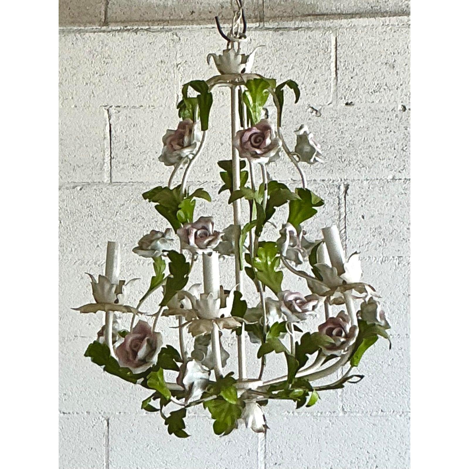 XX secolo Lampadario vintage Regency Tole Roses in vendita