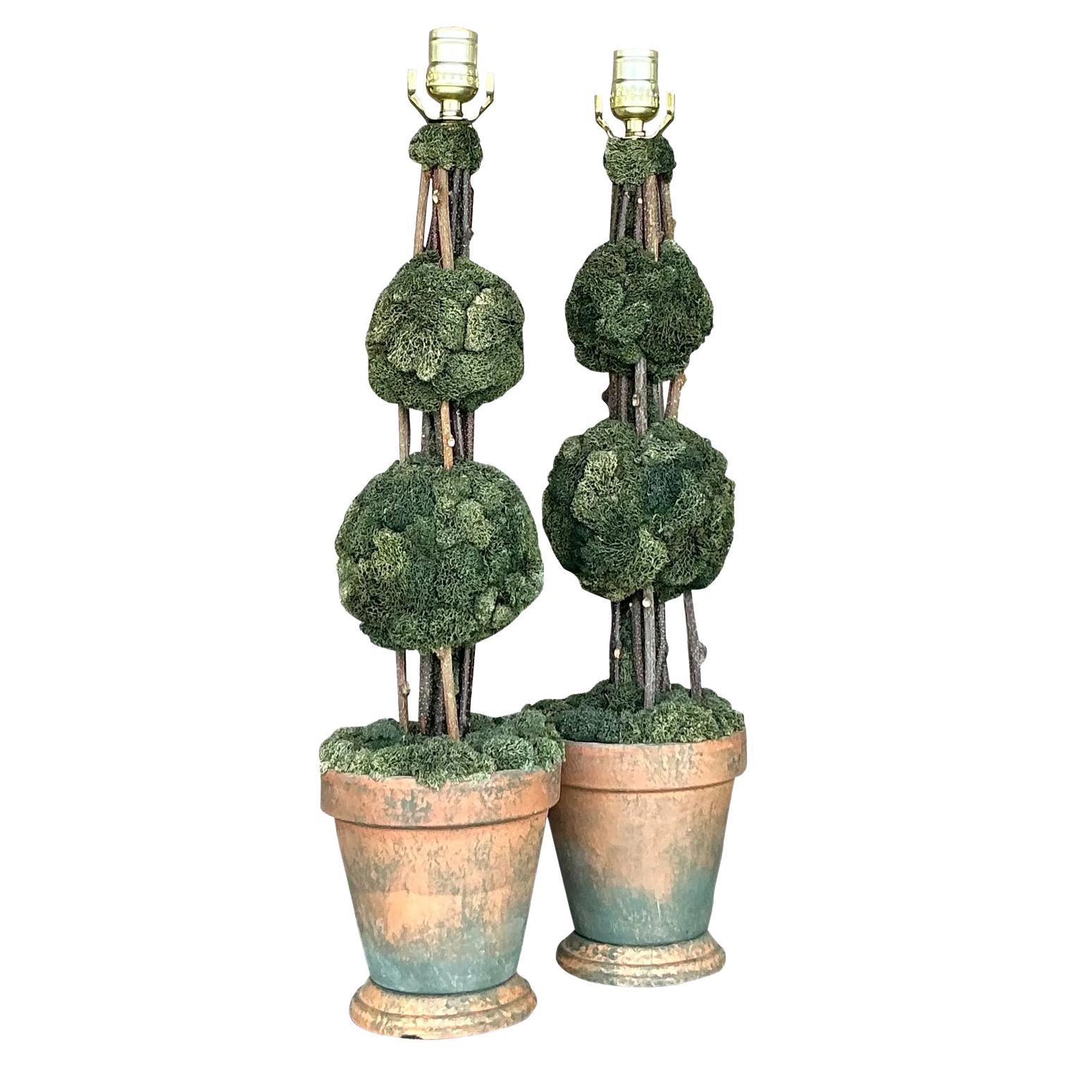 Vintage Regency Topiary Lamps - A Pair
