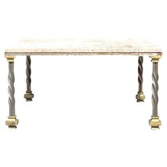 Table basse Vintage Regency en travertin et capuchon en laiton