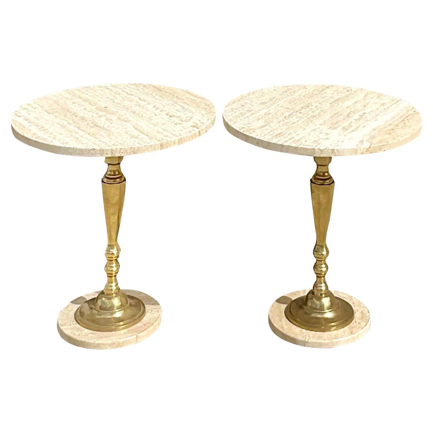 Travertine and Brass Cocktail Table at 1stDibs