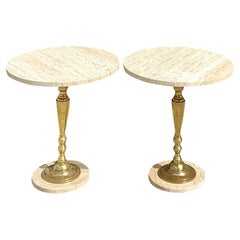 Vintage Regency Travertine and Brass Drinks Tables, a Pair