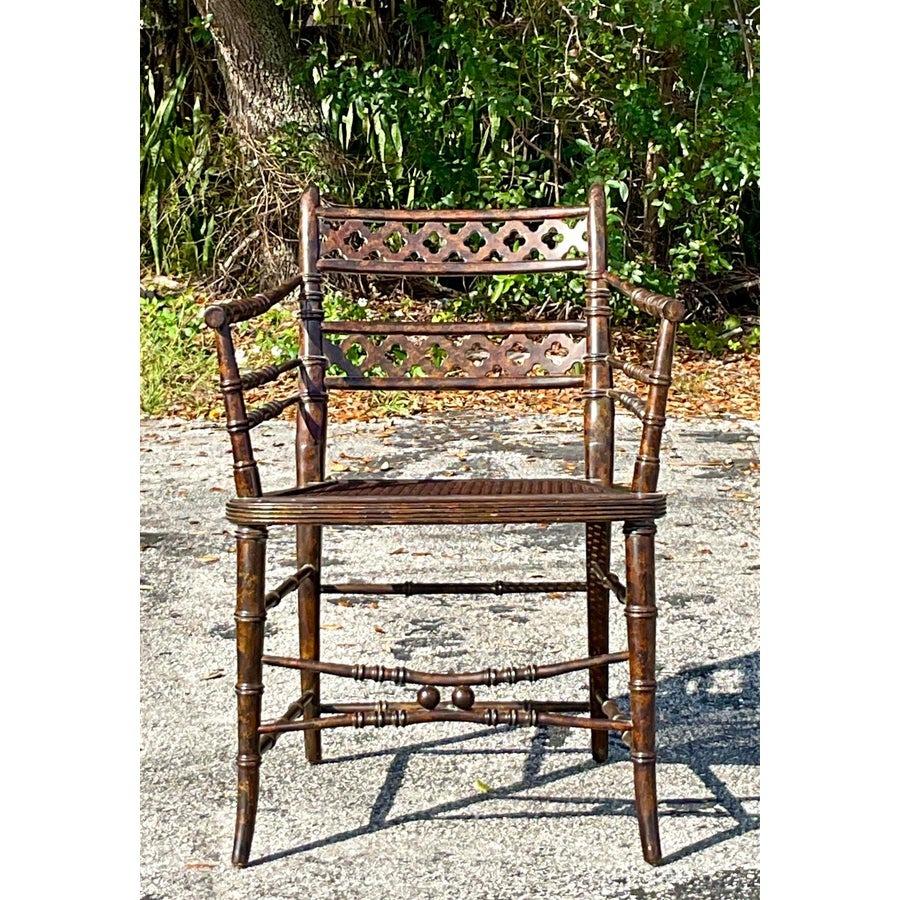 Vintage Regency Trellis Cane Chair For Sale 7