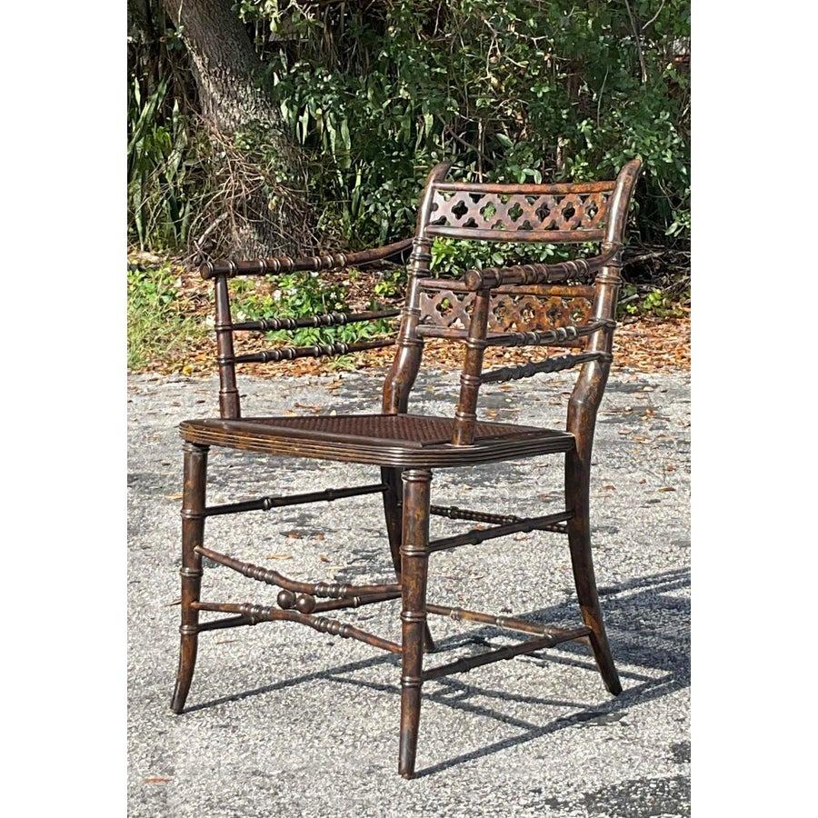 Vintage Regency Trellis Cane Chair For Sale 8