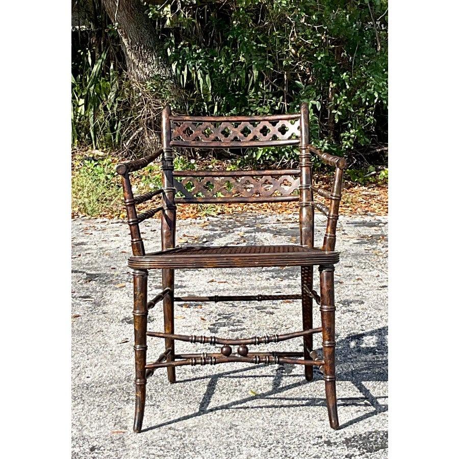 Vintage Regency Trellis Cane Chair For Sale 9