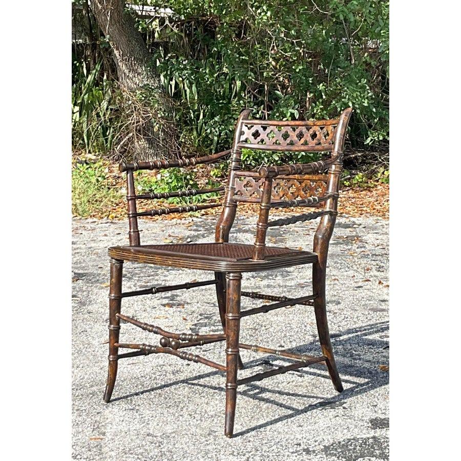 Vintage Regency Trellis Cane Chair For Sale 11
