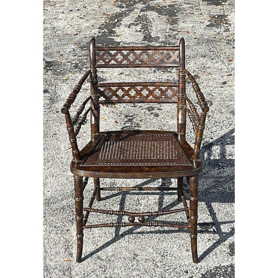 Vintage Regency Trellis Cane Chair For Sale 2
