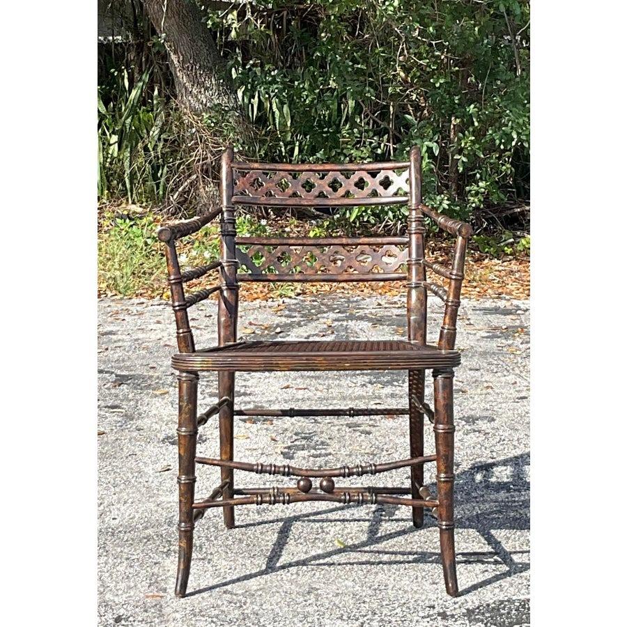 Vintage Regency Trellis Cane Chair For Sale 4
