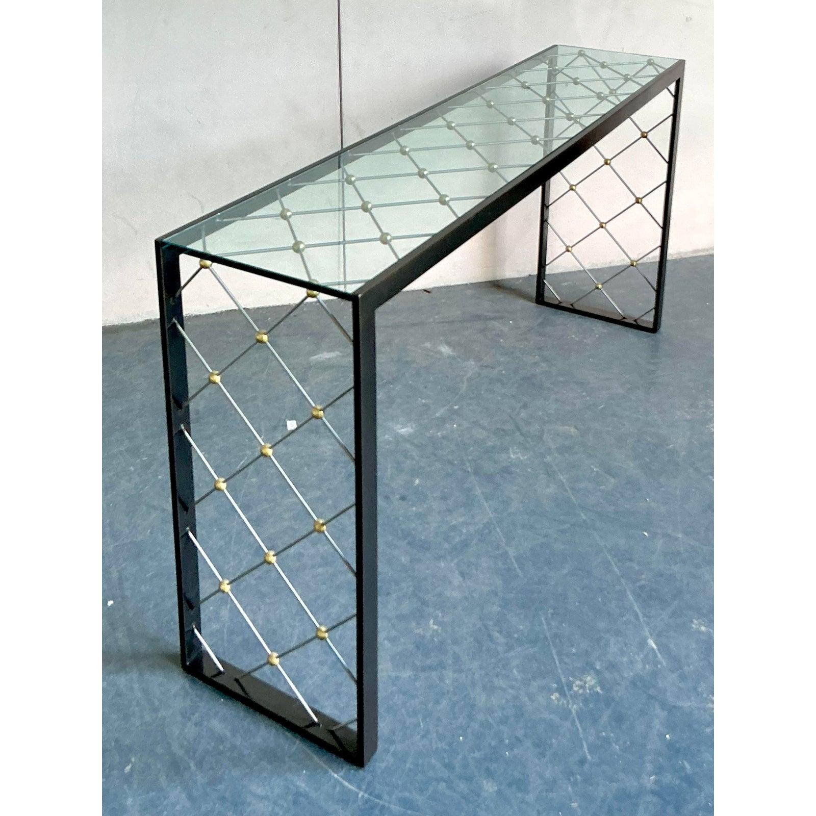 Vintage Regency Trellis Konsolentisch im Zustand „Gut“ im Angebot in West Palm Beach, FL