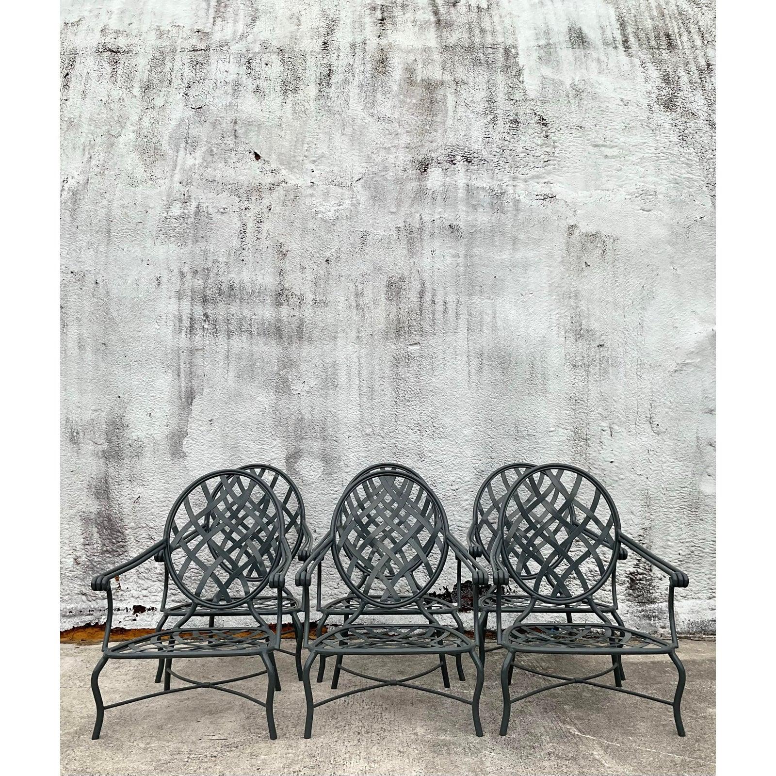 Aluminium Chaises longues en treillis Vintage Regency d'après Brown Jordan Venetian - Lot de 6 en vente
