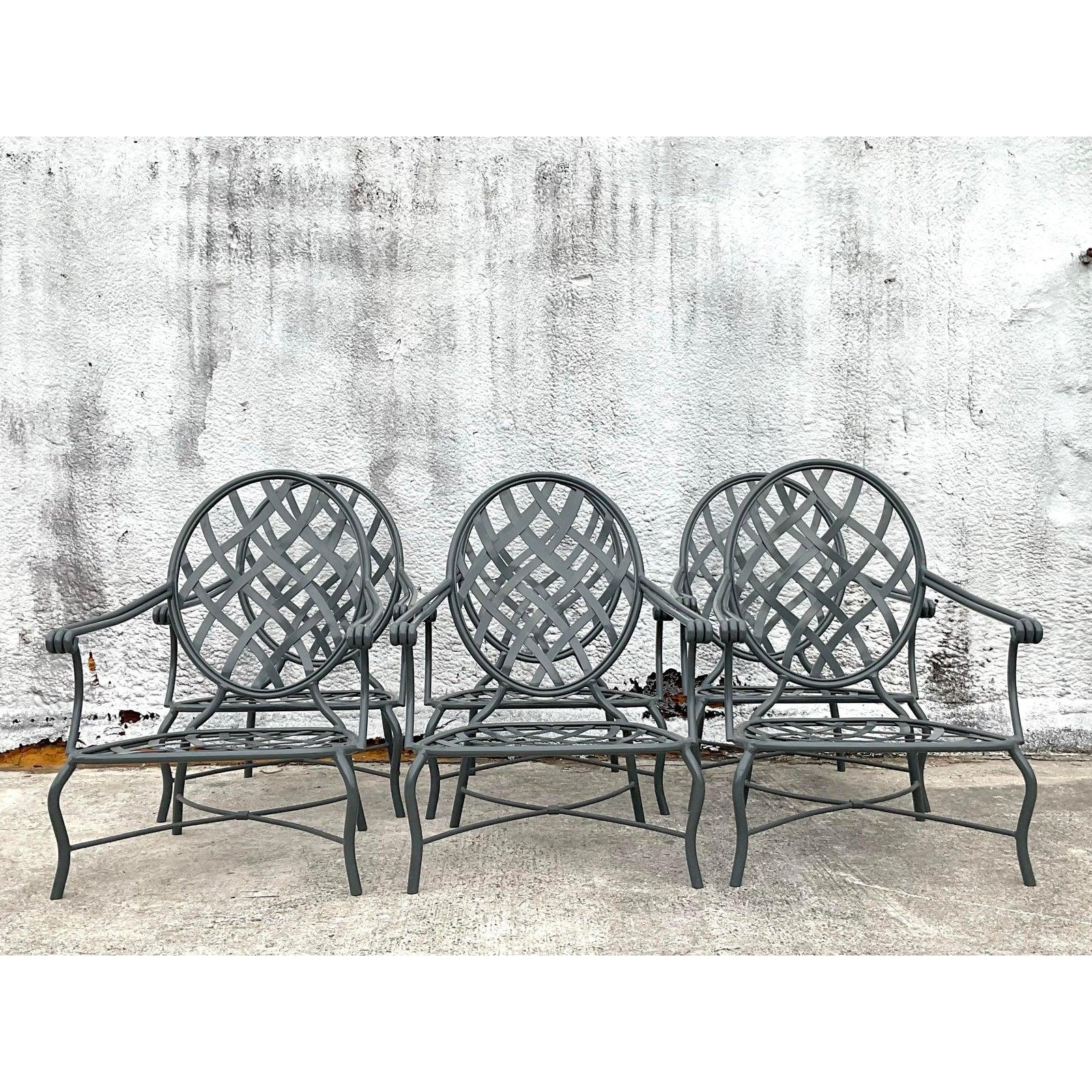 Chaises longues en treillis Vintage Regency d'après Brown Jordan Venetian - Lot de 6 en vente 2