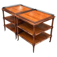 Vintage Regency Tri Tiered Side Tables With Brass Gallery - a Pair