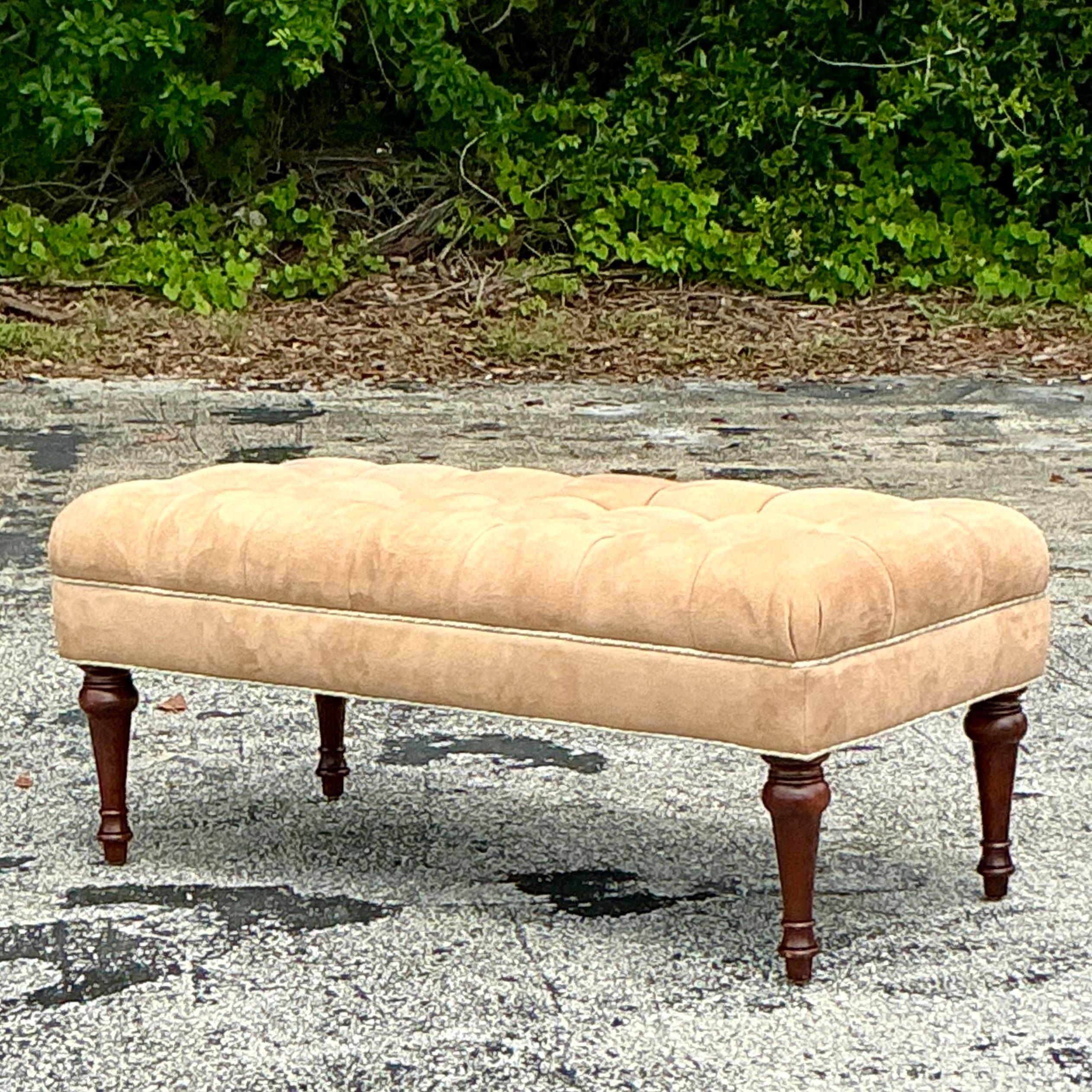 Introduce timeless elegance with the American style Vintage Regency Tufted Bench. Featuring classic tufted upholstery and regal design, this bench embodies the refined charm of the Regency era. Ideal for adding a touch of sophistication and comfort