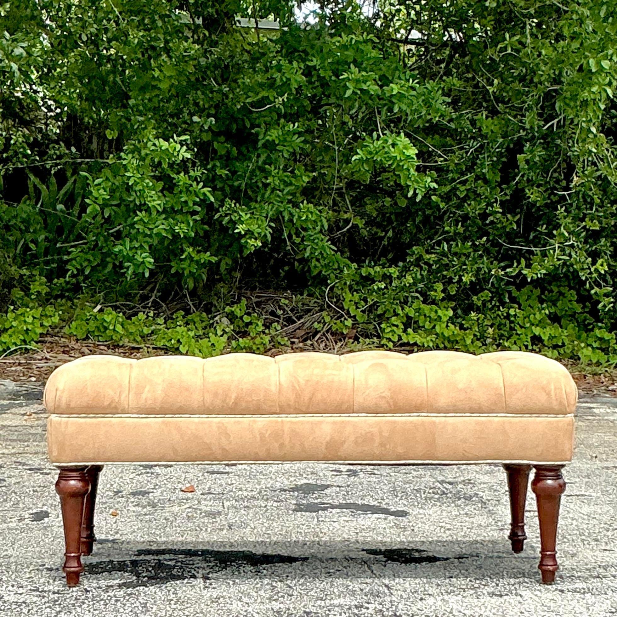 Vintage Regency Tufted Bench In Good Condition For Sale In west palm beach, FL