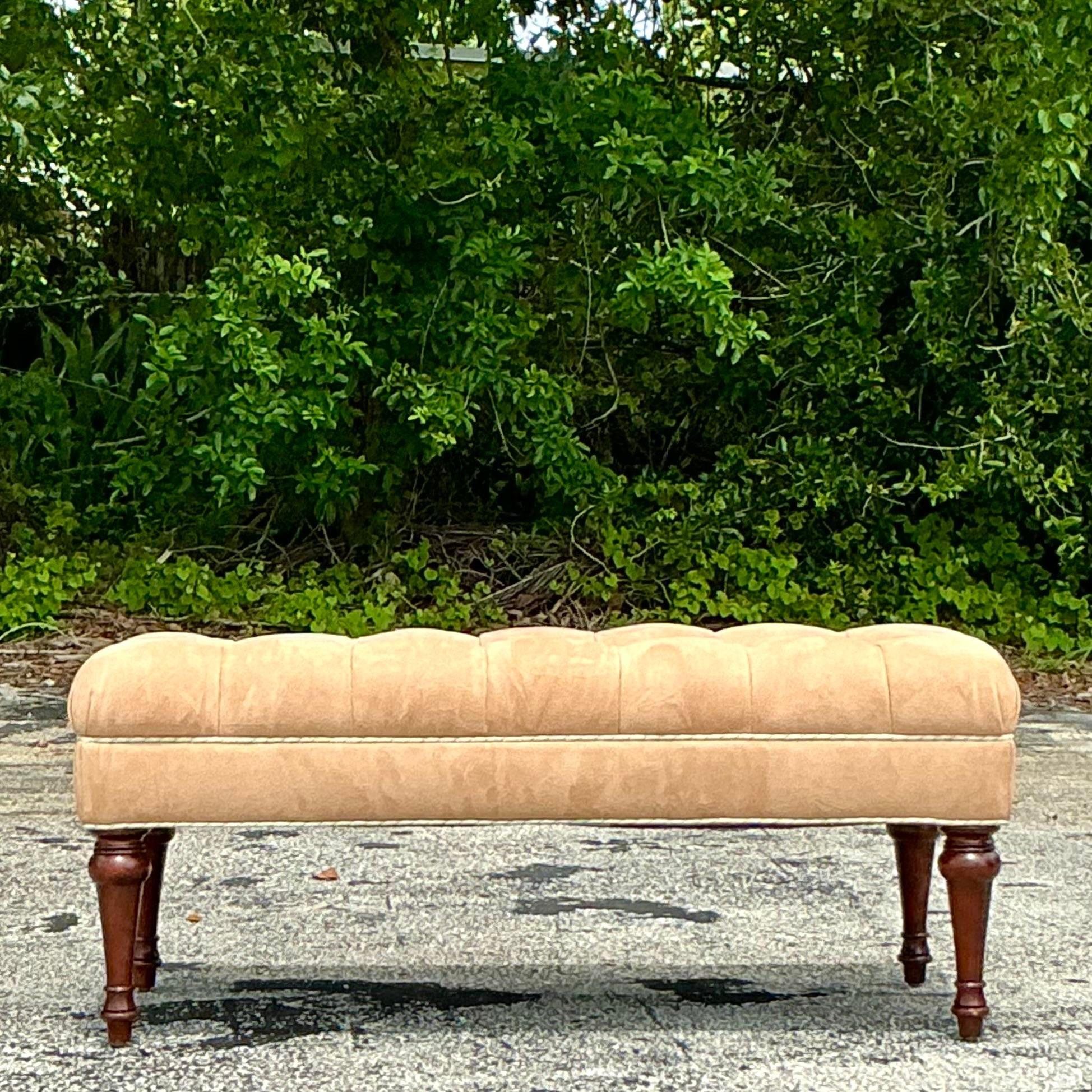 Upholstery Vintage Regency Tufted Bench For Sale
