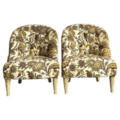 Vintage Regency Tufted Crewl Lounge Chairs - A Pair